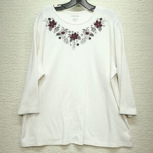 Bon Worth Vintage Grandma  Sweater Round Neck Embroidered Flowers Women's L